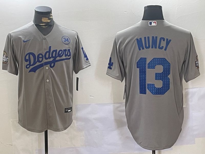 Men Los Angeles Dodgers #13 Muncy Grey Game 2024 Nike MLB Jersey style 1120->los angeles dodgers->MLB Jersey